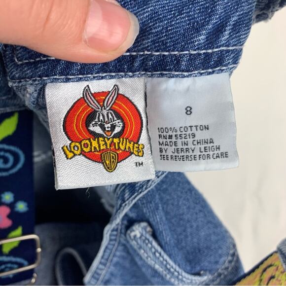 Vintage Tweety Bird Looney tunes girls size 8 denim shortalls overalls cartoon 9 - Picture 3 of 11